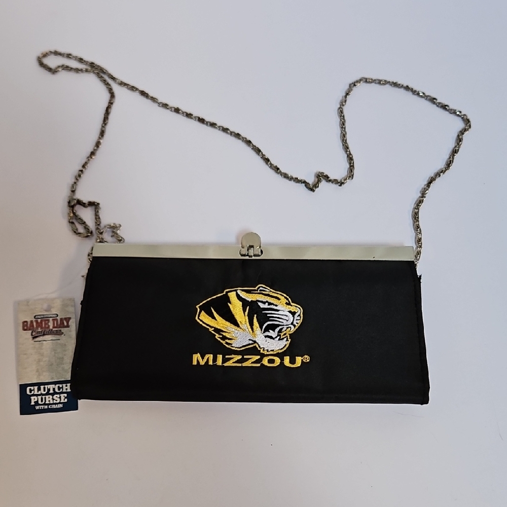 Mizzou Black Clutch Purse with Chain